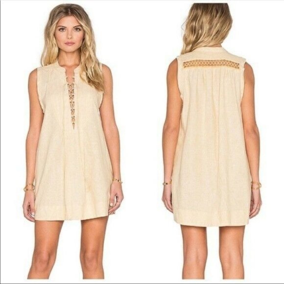 Free People Poppin Off Yellow White Stripe Dress - Picture 1 of 8